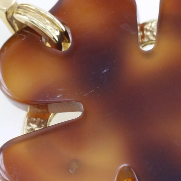 CHANEL COCO Mark Heart Earring Clover vintage Brown Plated Gold/plastic he... - Picture 4 of 15